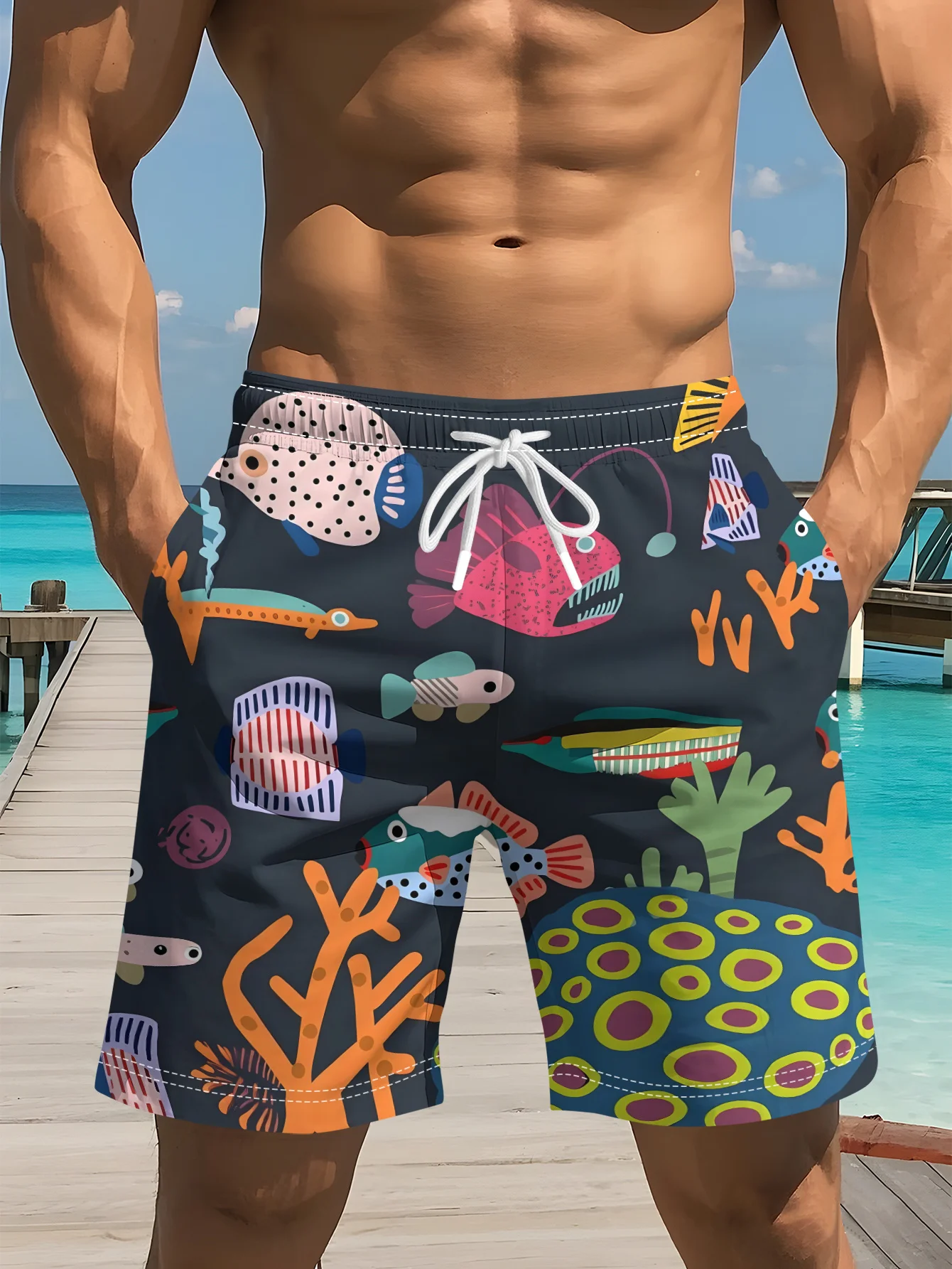 Short de bain imprimé poissons - Swim Trunk Quick Dry avis et prix